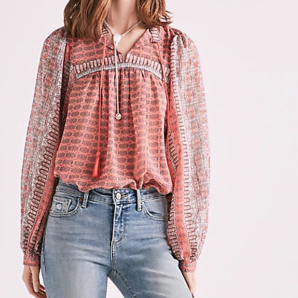 Lucky Brand Border Print Peasant Top